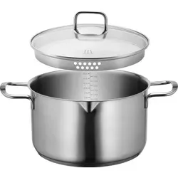 Edelstahl Kochtopf Sanvito Mäser - Silber - Kochtöpfe für Elektro-, Gas- und Induktionsherd mit praktischen Ausgießer und Literskala. Ideal für präzises Kochen und Abseihen ohne Hilfsmittel. Robuster Glasdeckel ermöglicht ständige Sichtkontrolle.