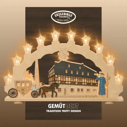 3D-Schwibbogen Nachtwächter Zwönitz Pferdekutsche in blau von Weigla