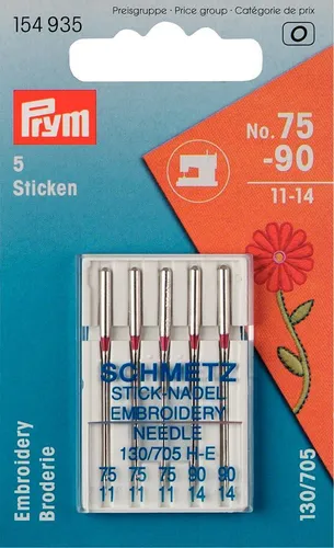 Sticknadeln 75 + 90 Prym 154935 System 130/705 H-E 152935 Sticknadel Sticken 5