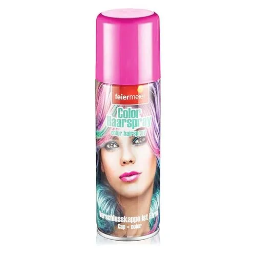 Feiermeier Color Haarspray 125ml - Farbwahl - Perfekt für Karneval, Fasching, Halloween und Festivals. Leuchtende Farben, leicht auswaschbar, verschiedene Haarfarben erhältlich! (Pink, 125 ml)
