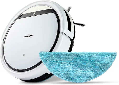 MEDION MD 18501 2in1 Saugroboter mit Wischfunktion - Saugroboter für Hartböden, Teppiche und Fliesen mit 90 Min. Laufzeit, automatischer Aufladung und programmierbarer Timer-Funktion – ideal für Tierhaare!