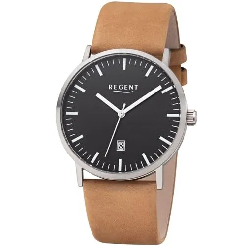 Regent Herren Analog Quarz Uhr 11190185 - Armbanduhren für Herren mit silbernem Titangehäuse, 39mm Durchmesser und 5 bar Wasserdichtigkeit – ideal für den täglichen Gebrauch.