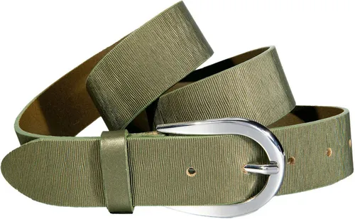 Silbergift Ledergürtel Schraffiert, Silber-Hufeisenschließe in grün von Silbergift