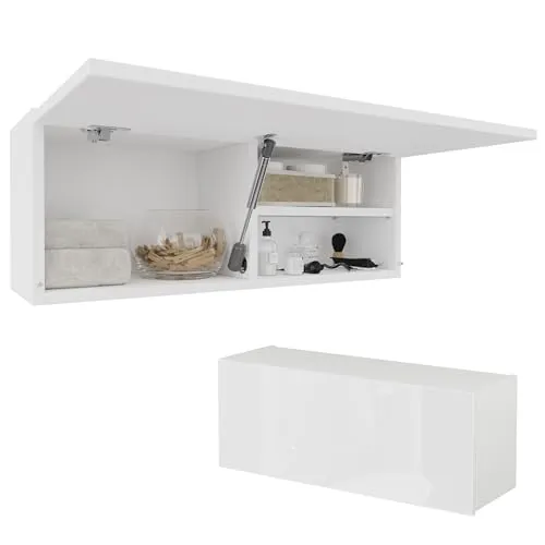 PLATAN ROOM Badschrank 80 cm - Moderner Hängeschrank in Hochglanz Weiß - Hängeschrank fürs Bad, 80 cm breit, mit praktischer Push-to-Open-Funktion und minimalistischer Optik in mattem oder hochglänzendem Weiß für mehr Licht und Stil.