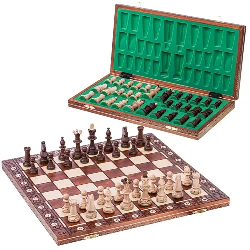 Square - Schach Schachspiel Senator - Schachbrett aus Holz 41 x 41 cm & Schachfiguren mit Gewicht