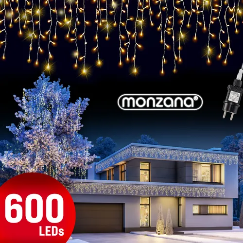 Monzana® Lichterkette 600 LED 20m - Festliche Weihnachtsbeleuchtung - Weihnachtsbeleuchtung mit 600 warmweißen LEDs, ideal für Innen und Außen. Spritzwassergeschützt (IP44) und mit 5m Zuleitung für flexible Platzierung - für eine gemütliche, festliche Atmosphäre.