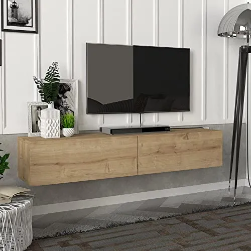 en.casa TV-Schrank »Toivakka« - Moderner Fernsehschrank in Eiche-Optik - TV-Halterungen - Schwebendes TV-Lowboard mit 2 Fächern, einfache Wandmontage und elegantes Design für optimalen Stauraum und Platznutzung im Wohnzimmer.