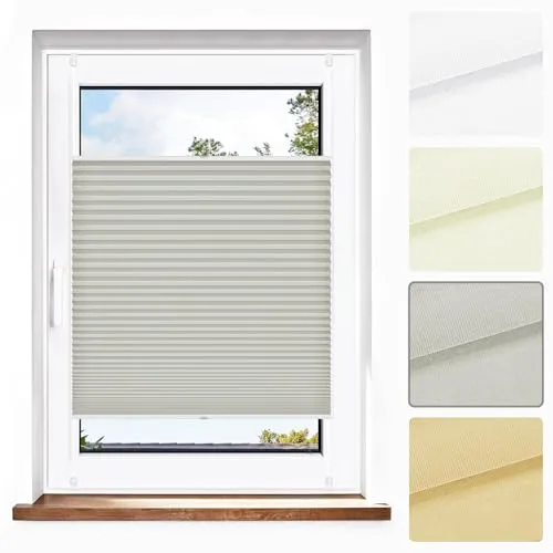 Jalousiescout Plissee Klemmfix ohne Bohren—Jalousie 105x90cm grau Sichtschutz Fenster Sonnenschutz, Lichtdurchlässig Rollo für Fenster & Tür, Hochwertiges Polyester Pure Plissee