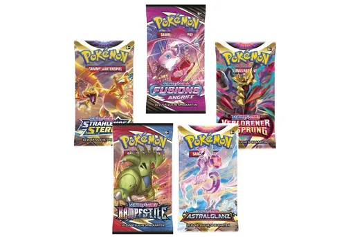 Pokémon Sammelkarten Booster Packung - 5 x gemischte Karten - Sammelkarten für Pokémon-Fans, ideal als Geschenk, enthält 50 Karten, geeignet ab 6 Jahren, fördert das strategische Denken.