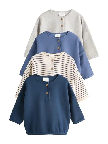 NEXT Baby Jungen Langarmshirts für Babys, 4er-Pack Blau gestreift 86-92