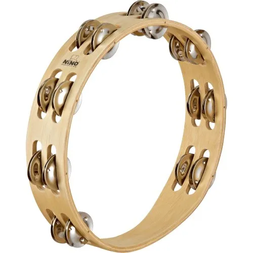 Nino Percussion Traditional Wood Trambourine - 10 Zoll Tamburin für Kinder - Schlagzeug & Schlagwerk - Ideal für Kinder ab 5 Jahren, leicht und kompakt für stundenlangen Spielspaß mit 16 Jingles für den typischen Klang.