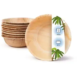 onlyleaf 25 Stück runde Einwegschalen Palmblattschalen 750 ml für Partys, umweltfreundliches Biogeschirr, Einmalgeschirr, biologisch abbaubar
