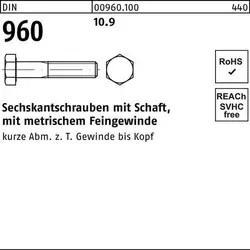 Reyher Sechskantschrauben DIN 960 10.9 M 8x1x70 (200 Stück) - Schrauben, hochfest mit einer Festigkeitsklasse von 10.9, ideal für anspruchsvolle Anwendungen in der Industrie und im Bau.