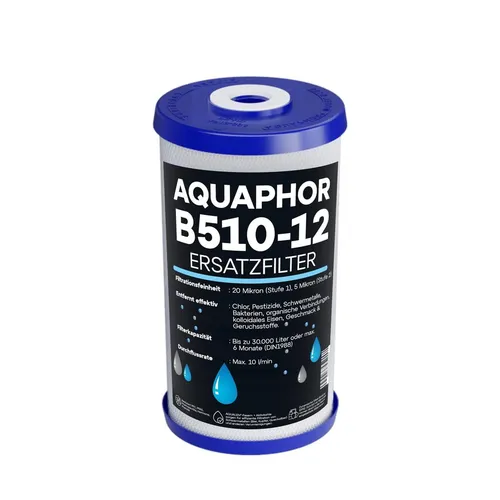 Aquaphor B510-12 Wasserfilterkartusche - Aktivkohle & Aqualen-Technologie - Wasserfilter für Groß Midi und Jumbo, entfernt effektiv Chlor, Schwermetalle und organische Verunreinigungen bis zu 5 Mikron. Hohe Filtrationskapazität und einfacher Patronenwechsel.