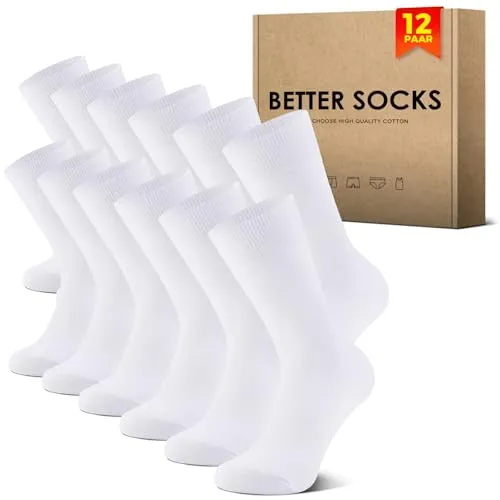 NUOZA 12 Paar Socken Herren 43-46 Weiße Sportsocken Baumwolle Tennissocken Herren 43-46 Business Socken Damen Lange Atmungsaktive Socks Herrensocken Wandersocken Männer Laufsocken Weisse Weiss