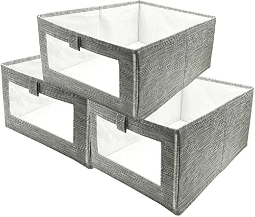 SUPRBIRD Aufbewahrungsbox, 3er Set Wardrobe Organizer, Faltbox Aufbewahrungskiste Ordnungsbox mit Transparentem Sichtfenster für Kleiderschrank, Kleidung, Bücher,Spielzeug