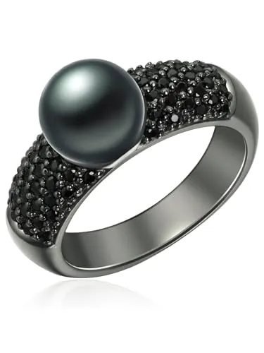 Valero Pearls Perlenring schwarz mit Süßwasser-Zuchtperle - Eleganter Ring aus Sterling Silber mit einer pfauenblauen Süßwasser-Zuchtperle. Perfekt für besondere Anlässe und als stilvolles Accessoire.