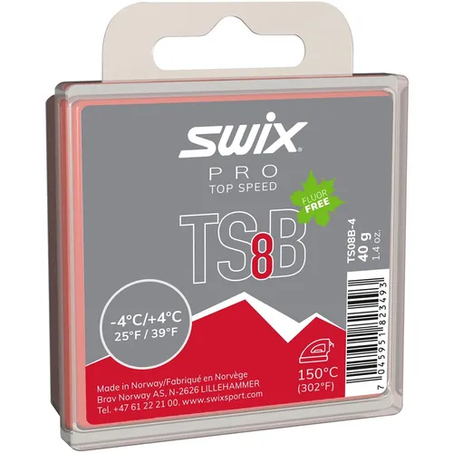 Swix TS8 Black Wachs -4°C/+4°C, 40g - Skiwachs für optimale Gleiteigenschaften auf Kunst- und Naturschnee. Besonders langlebig und ideal als Basis für Topping-Wachs, sorgt für hervorragendes Gleitverhalten.