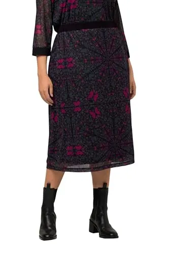 Ulla Popken Maxirock Meshrock A-Linie schwarz 46/48 - Modischer Maxirock in A-Linie mit elastischem Bund, ideal für lässige Outfits. Doppellagig und bequem für jeden Anlass.