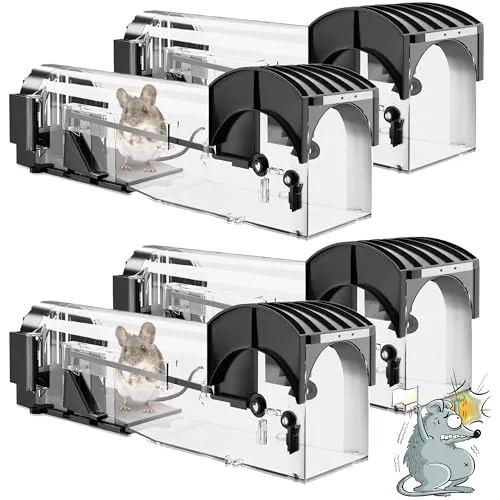 Mausefalle Lebend, Rattenfalle Lebendfalle für Maus 4er Set, 32CM Extra Lang Tierfalle Wiederverwendbare Mäuse Falle Lebend Käfig für Innen & Aussen, 100% Effektiv & Verletzungsfrei