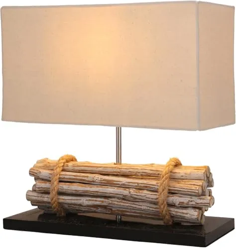 Handgemachte Tischlampe aus Naturmaterial - Bali Unikat - Kategorie: Lampen, einzigartiges handgefertigtes Design aus fair gehandeltem coffee-wood und Baumwollstoff, ideal für ein gemütliches Wohnzimmer.