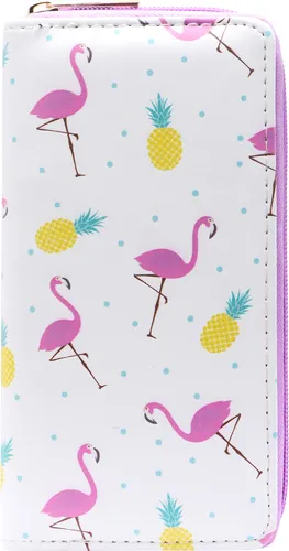 DonDon Damen Mädchen Geldbeutel Geldbörse - Flamingos und Ananas