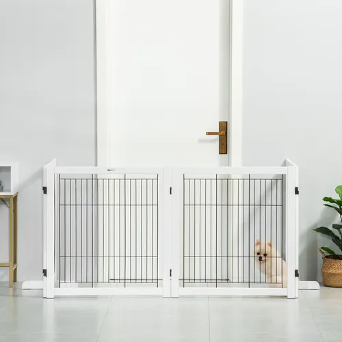 PawHut Türschutzgitter Holz - Faltbares Absperrgitter für Hunde - Käfige, Auslauf & Gehege - Faltbares und flexibles Haustiertor aus Kiefernholz, ideal zum Schutz von Räumen und zur Sicherheit Ihres Hundes.