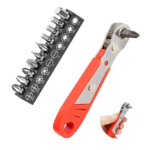 Mini Ratschenschlüssel Satz, 110 Mm Ratschenschlüssel Winkelschrauber, Ratschenschlüssel Magnetisch, Ratschenschlüssel Schraubendreher Set für Heimwerker, 11 cm Länge