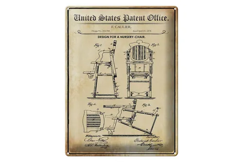 Femer GmbH Metallschild Patent 30x40 cm Entwurf für einen Kinderhochstuhl, (1 St), gewölbte Oberfläche, abgerundete Ecken, umgeschlagene Kanten