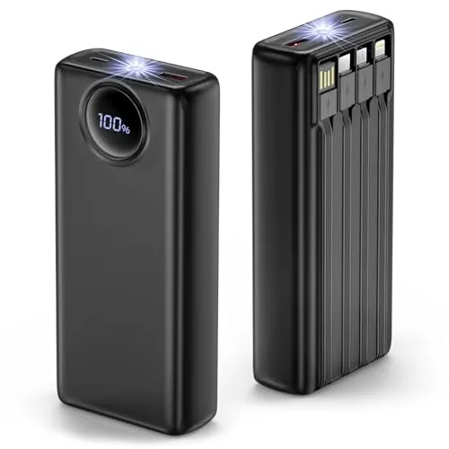 Bamkey Power Bank 20000mAh mit 4 Kabeln und LED-Display