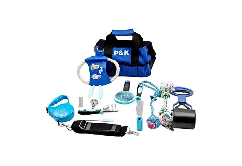P & K 15-teiliges Hundepflegeset - Vielseitiges Tierpflegeset mit Pflegeprodukten und Spielzeug, inklusive praktischer Tragetasche für einfachen Transport – perfekt für gesunde und glückliche Hunde!