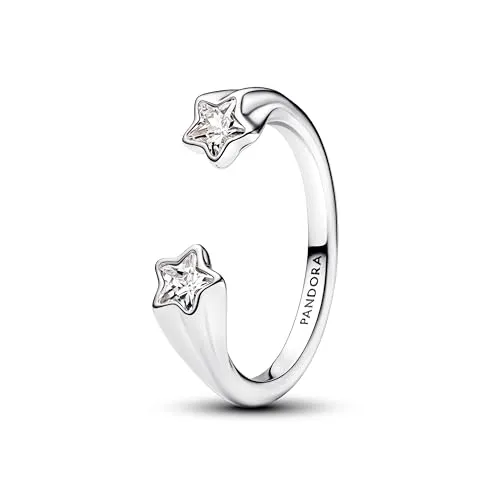 PANDORA Moments Sternschnuppen Offener Ring aus Sterling Silber mit Zirkonia, Größe: 56 - Damenring aus Sterling Silber mit himmlischem Sternschnuppenmotiv und funkelnden Zirkonia, perfekt für festliche Anlässe oder als elegantes Statement.