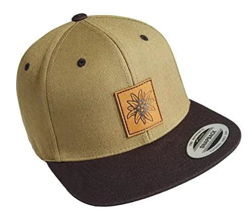 Baddery Outdoor Cap: Edelweiß (Leder-Patch) - Kappe für Herren & Damen - Fun-Accessoires mit klassischer Form und stabilen Frontpanels, ideal für Outdoor-Aktivitäten wie Klettern und Wandern. Hochwertiger Leder-Patch und flexibler Verschluss für optimalen Tragekomfort.