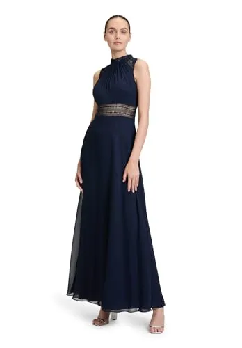 Vera Mont Damen Partykleid 0104/4825, Blau (Night Sky 8541) - Elegantes Cocktailkleid mit gerafften Details und rückenfreiem Design, perfekt für festliche Anlässe.