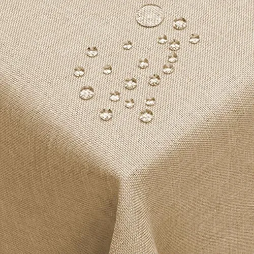 DecoHomeTextil Leinen Optik Tischdecke, Rechteckig 135 x 200 cm Beige Sand, wasserabweisend, fleckenabweisend, abwaschbar, Lotuseffekt, bügelfrei
