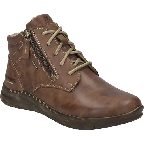 Josef Seibel Conny 52 - Bequeme Damen-Stiefelette in Cognac - Wanderschuhe aus Leder mit leichter PU-Sohle, ideal für Komfort und Flexibilität. Reißverschluss und Schnürung sorgen für einfachen Einstieg und Halt.
