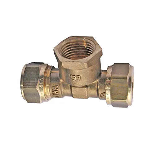 Messing Klemmverschraubung T-Stück 22 x 1/2' IG x 22 mm für Kupferrohre