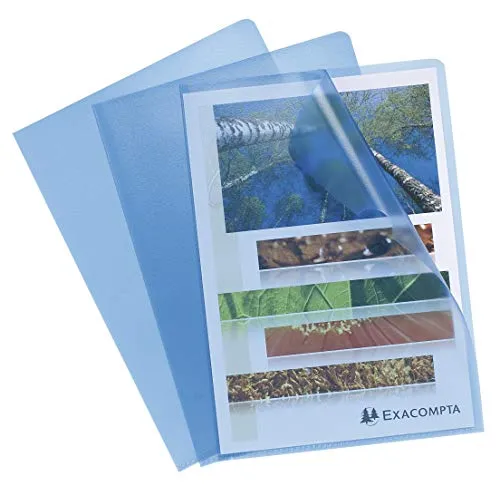 Exacompta 56112E 10er Pack PP-Kunststoff Aktenhüllen. Für DIN A4 transparent genarbt blau oben und seitlich offen Plastikhülle Klarsichthülle für Büro und die mobile Organisation