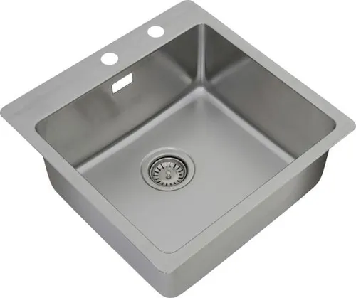 respekta Einbauspüle Chicago Single 50 x 50 - Blau - Sanitäranlagen & Zubehör, elegante Edelstahlspüle mit reversibler Einbaumöglichkeit und praktischem Siebkorbventil für hohe Funktionalität in jeder Küche.