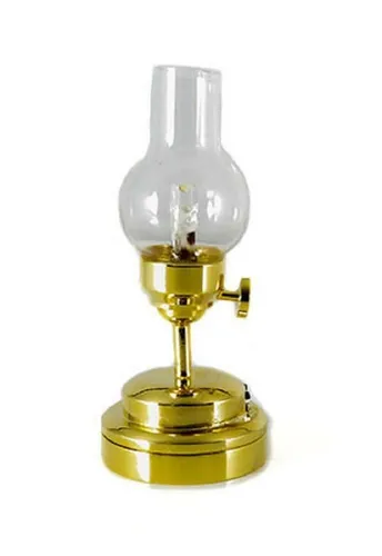 Puppenhaus Viktorianisch Messing Öl Lampe Klar Glas Lampion LED Akku Licht 1:12