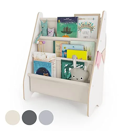 MAMOI® Bücherregal für Kinder - Beige - Kinderzimmermöbel aus robustem Kiefernholz, ideal zur sicheren Aufbewahrung von bis zu 7 kg Kinderbüchern, mit ästhetischem Design und einfacher Montage.