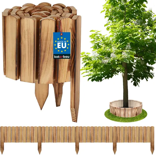 KOTARBAU® Beeteinfassung Holz Gartenzaun Rollzaun 200 x 20 cm Geflämmt Beetumrandung Holzzaun Rollboarder Palisadenkante Holzzaun Rasenkanten Deko Gartenzaun Steckzaun Flexibler Rollborder Rasenkante