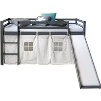 Homestyle4u Hochbett 90x200 mit Rutsche und Vorhang im Sternendesign - Betten für Kinderzimmer: Hochbett mit sicherer Absturzsicherung, flexibler Rutsche und gemütlichem Vorhang aus 100 % Baumwolle für kreativen Spielspaß.
