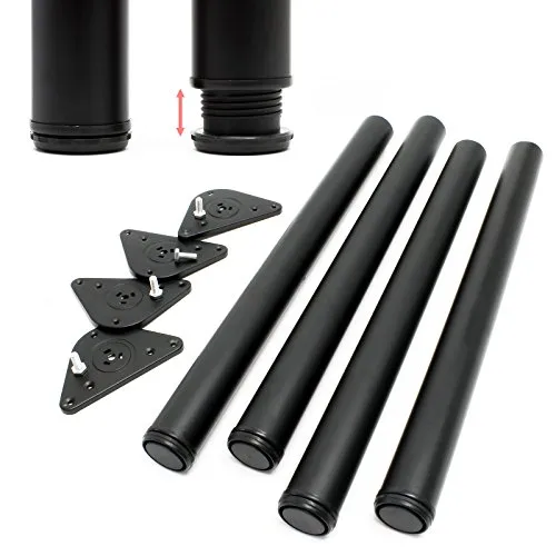 Wiltec Edelstahl Tischbein Set, schwarz - 4 Möbelfüße mit verstellbarer Länge - Möbelfüße aus hochwertigem Edelstahl, verstellbar von 710-740 mm, mit hoher Tragkraft bis 200 kg. Ideal für Esstische und Schreibtische, vereinen Stabilität und zeitloses Design.