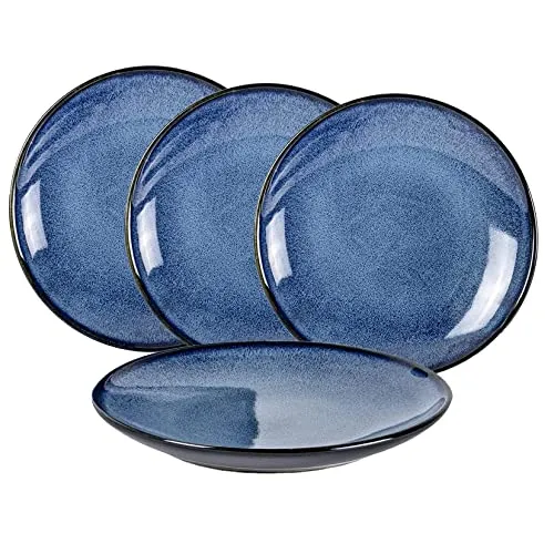 UNICASA Porzellan Tellerset, 26 cm große Salatteller Vintage Blau, Speiseteller Set 4-tlg Geschirrservice Tafelservice
