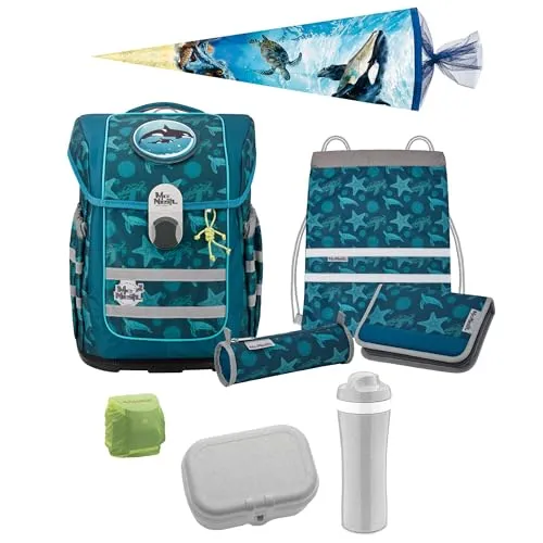 Familando McNeill Schulranzen-Set Sealife, 9-teilig mit Schultüte - Schultaschen-Set mit ergonomischer McNeill ERGO COMPLETE Schultasche, leicht und mit Reflektoren für optimale Sichtbarkeit, ideal für die Grundschule.