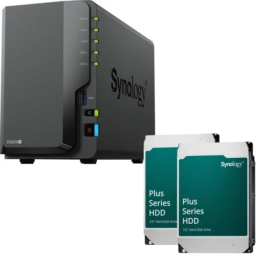 Synology DiskStation DS224+ NAS-Server mit 24TB Speicher - Vielseitiger 2 Einschübe NAS-Server mit 2x 12TB Synology Festplatten für effiziente Datenspeicherung und -verwaltung.