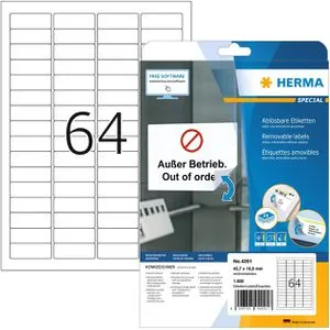 Herma Universaletiketten 4201, weiß, 45,7 x 16,9mm, ablösbar, 25 Blatt, 1600 Stück