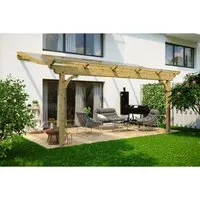 Skan Holz Terrassenüberdachung Verona 541 x 289 cm - Hochwertige Terrassenüberdachung aus Leimholz ohne Mittelpfosten. Mit stabilen Polycarbonat-Doppelstegplatten und stilvollen geschwungenen Sparren für einen eleganten Look.