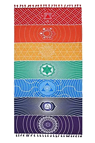 Yoga Meditation Tapisserie, Meditation Sieben Chakra Wandteppich, Hippie Chakra Boho Wandtuch,Yoga Matte Schweiß Absorbieren Mehrfarbige Towels, für Strand Pool Fitnessstudio Yogas Sauna(150 * 75cm)